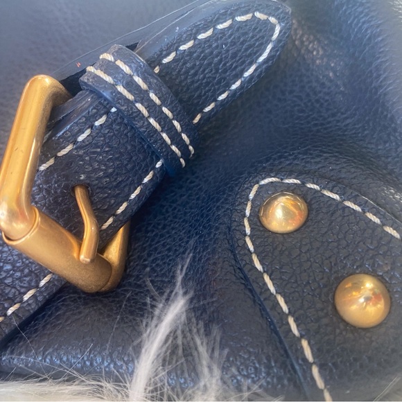 Vintage Dooney & Bourke Navy Leather Buckle Clutch Wristlet - Picture 5 of 16